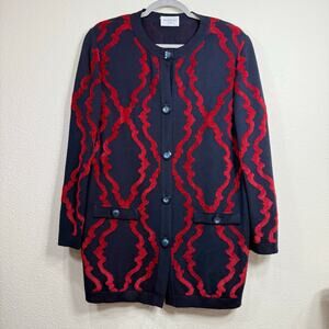 Stizzoli Navy Red Wool Blend Cardigan Sweater Heritage Old Money Classic Chic XL